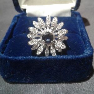 Sapphire and Diamond Flower Cluster Ring Sz 5.3/4